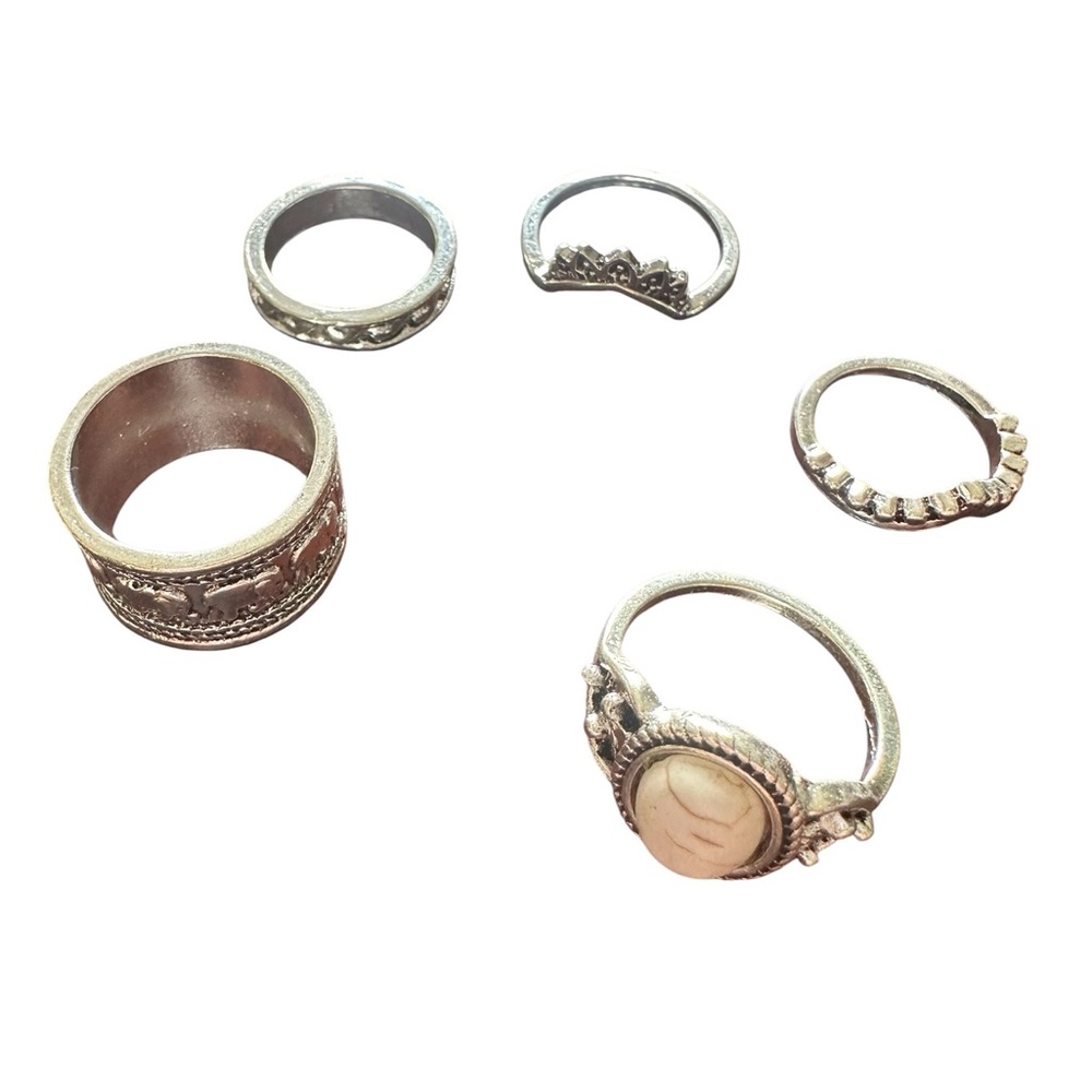 5 Piece Silver Decorative Mix Ring Set